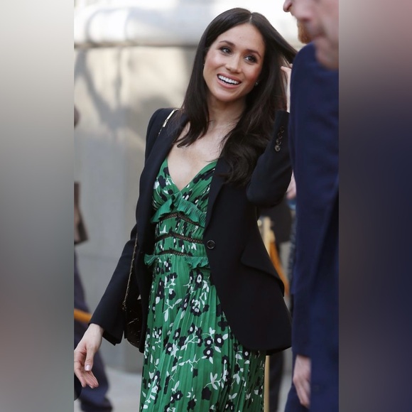 ASO Meghan Markle green pleated floral Self-Portrait dress US size 8 - Picture 1 of 15